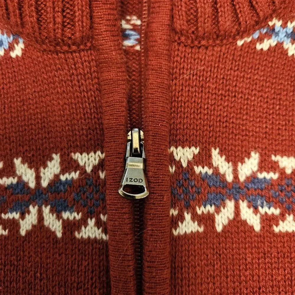 IZOD Ski Sweater Mens Large Heavy Quarter Zip Vintage Fair Isle Pullover‎